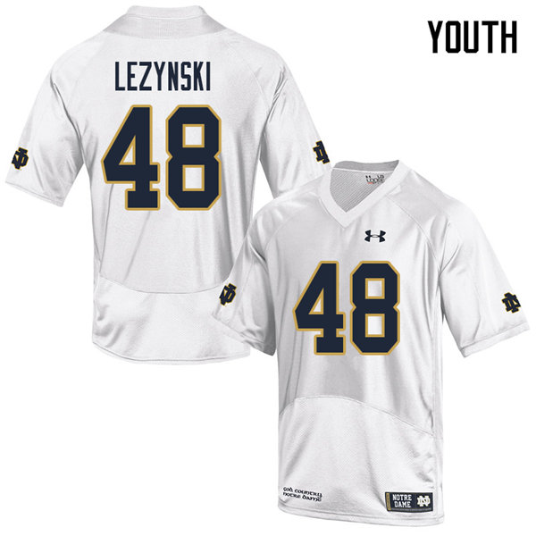 Youth NCAA Notre Dame Fighting Irish #48 Xavier Lezynski Stitched College Under Armour Authentic White Football Jersey YM10S31SA